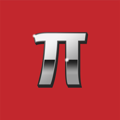 Pi greek 3D letter sign. Vector. Silver icon with 