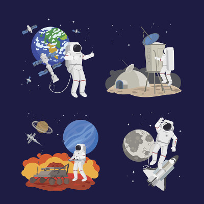 一组宇航员在太空