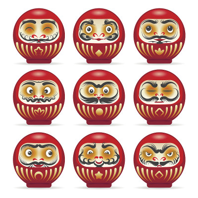 红色达摩日本玩偶套装