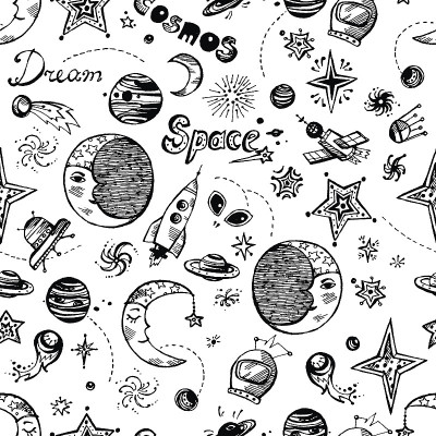 手绘涂鸦无缝模式与空间元素:星星，p