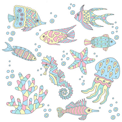 手绘一套海鱼