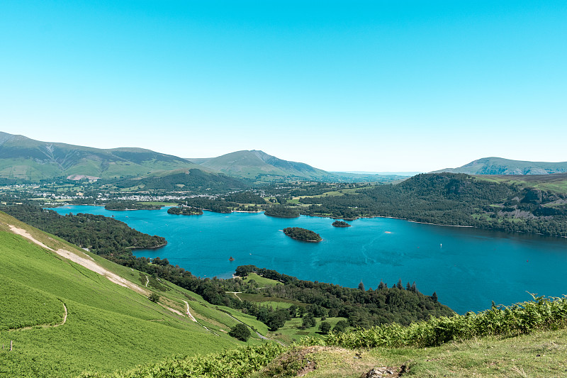 从Catbells山俯瞰Derwentwater的湖区景色