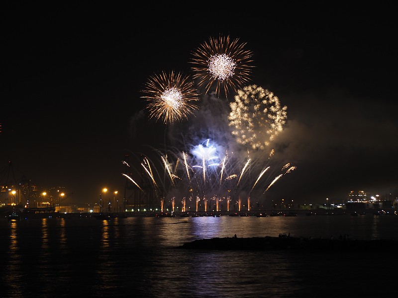 烟花开幕式Málaga八月海边博览会