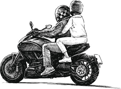 一对骑摩托车