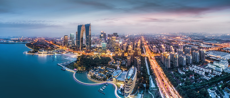 航拍苏州城市夜景