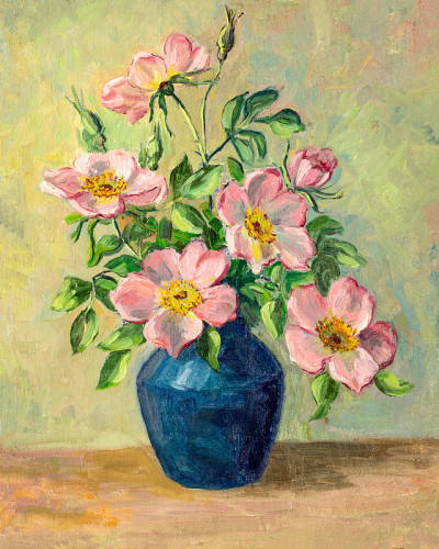 花瓶里的花，古董油画