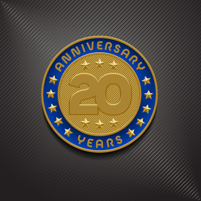 向量图标20周年纪念。图形符号与金质奖章