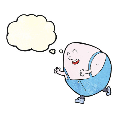 卡通矮胖蛋人物与思想泡泡
