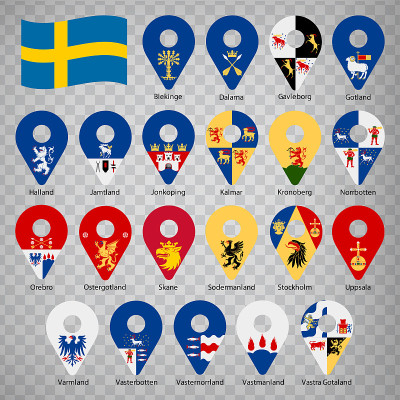 wenty one flags the Counties of Sweden -  alphabet