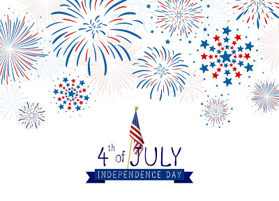 美国独立日7月4日烟花设计的白色背景矢量插图