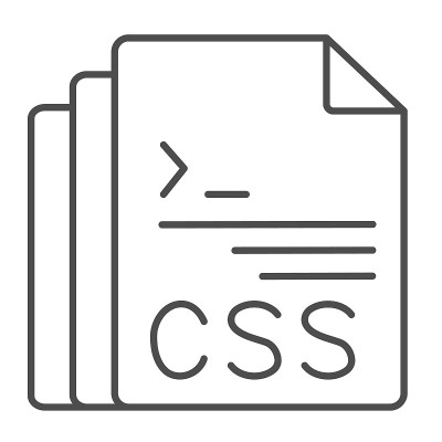 Css代码文档文件细线图标，编程概念，Css文档矢量符号在白色背景上，轮廓风格图标为移动概念和网页设