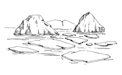 北极草图。冰山。北方的风景。手绘插图转换为矢量