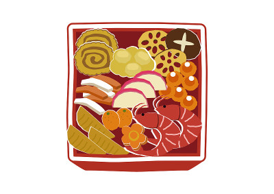 新年的材料。大锅菜插图。新年的菜肴。日本新年。
