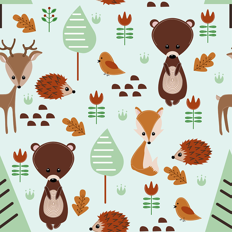 seamless pattern with forest animals - vector illu