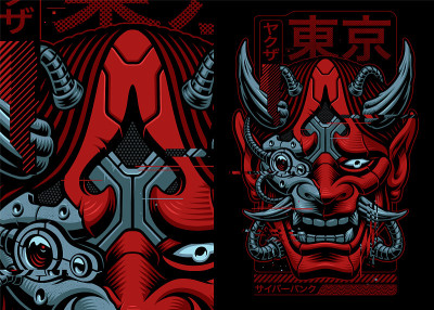 赛博朋克武士矢量图