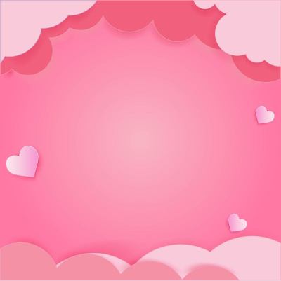 粉红色的天空和云彩。情人节卡通背景。明亮的设计插图。