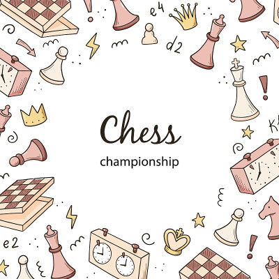 手绘横幅模板与卡通象棋