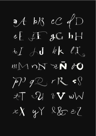 手写的大写字母和小写字母，黑色和白色