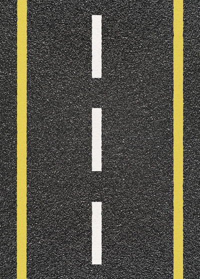 道路沥青与黄色和虚线白色条纹