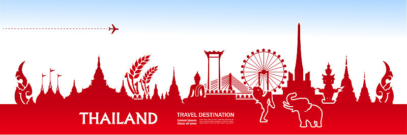 泰国旅游目的地大矢量插图。