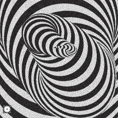 隧道。黑色和白色抽象条纹背景。点彩图案带有视错觉。点画矢量插图。