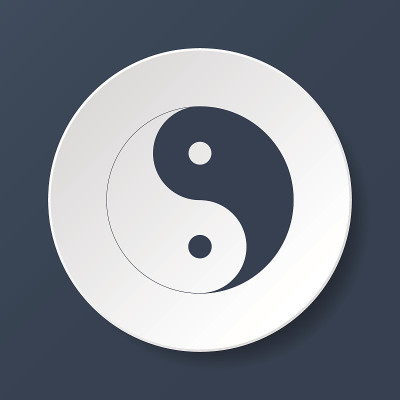 阴阳符号-黑白矢量插图。