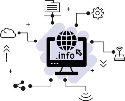 info通用顶级域概念，gtld矢量字形图标设计，信息网站标识域，云计算和互联网托管服务符号的白色背