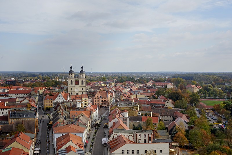 俯瞰威登堡老城，卢瑟斯塔特威登堡与Stadtkirche从观景台的全景