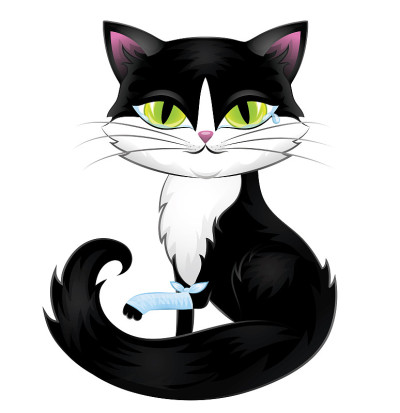 可爱的黑猫，绿色的眼睛孤立在白色。