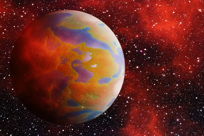 在宇宙恒星背景上有一面阴影的地球行星
