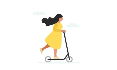女孩骑电动车矢量插图