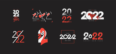 大收藏2022年新年快乐标志设计。2022号设计模板。设置2022年新年快乐的文字符号。矢量插图与黑