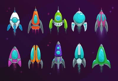 卡通太空火箭矢量宇宙飞船图标