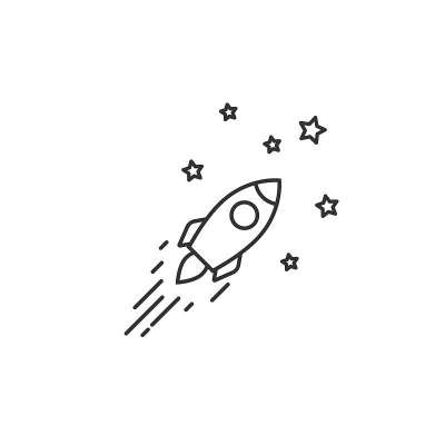 用星星勾勒出火箭飞船的轮廓。孤立在白色的。平线图标。