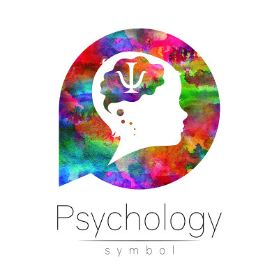 儿童象征类型与心理符号彩虹水彩圈。剪影轮廓人的头。人类，儿童，自闭症，儿童，治疗，诊所，教育的概念符