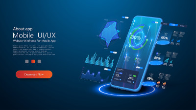 应用智能手机与业务图和分析数据。适应性UI, UX, KIT。未来手机控制股市外汇交易图形。网络金融