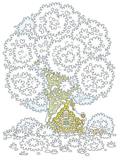 雪树下的小木屋