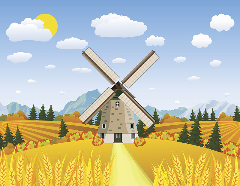 卡通美丽的秋天农场场景