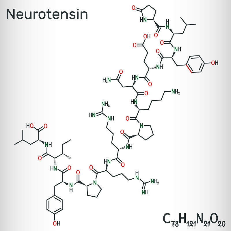 神经紧张素，13个氨基神经肽分子。结构化学公式