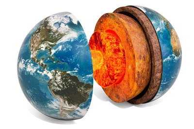 行星地球概念结构，3D渲染孤立在白色背景上