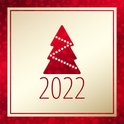 2022年新年快乐矢量贺卡。有雪花背景的圣诞树。横幅庆祝，祝贺，网页，设计，装饰，冬季，假期