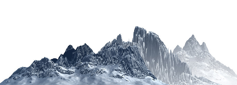 雪山孤立在白色背景3d插图