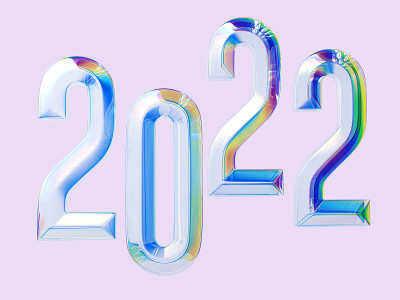 抽象几何三维造型2022年新年庆典，全息光谱梯度纹理数字2022，现代色彩丰富的艺术设计元素孤立的三