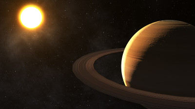 太阳照耀土星在空间高质量的3d插图。