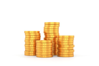金币旗帜设计。3 d渲染。