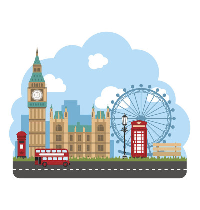 英国旅游设计海报。城市背景