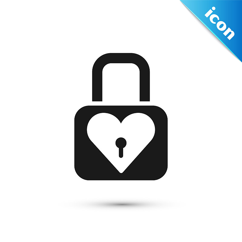 Grey Lock and heart icon isolated on white backgro