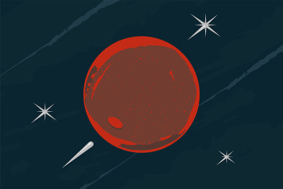 宇宙飞船正朝那颗红色星球飞去。简单的平面插图