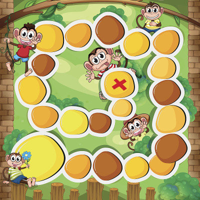 棋盘游戏模板与猴子在树林里