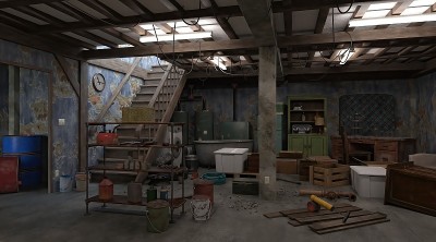 3D插图砖地下室与不必要的过时的东西